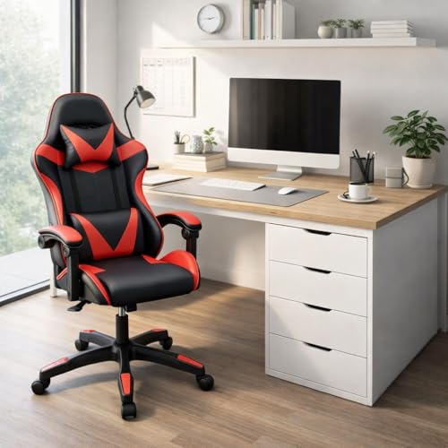 Miniatura 2 de Silla Gaming Ergonómica Reclinable Con Cojín Lumbar Y Cervical Altura Ajustable, Reposabrazos Acolchados, Ruedas 360 Ideal Para Oficina, Escritorio, Teletrabajo, Estudio, Juego, Ordenador