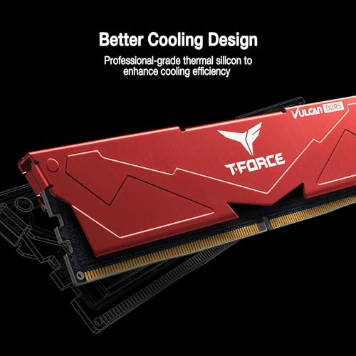 Image of TEAMGROUP T-Force Vulcan DDR5 32GB (2x16GB) 6000MHz (PC5-48000) CL38 Intel XMP 3.0 & AMD Expo Compatible Desktop Memory Module Ram Red FLRD532G6000HC38JDC01