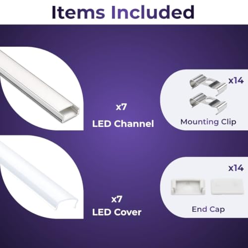 Image of 18x06 Aluminum Channel Profile with Diffuser Cover, Mounting Clips & End Caps | Aluminum LED Strip Light Housing for Cabinet, Ceiling, Shelf & Wall Lighting (Pack of 7)