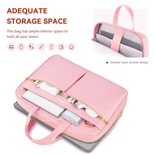 Ferkurn Laptop Bag Case Women Men Computer Bag Compatible with MacBook/HP/LG/Dell, Shoulder Strap Slim Carrying Messenger Briefcase, Pink, 15.6-16 Inch by Ferkurn - Used condition - Image 2