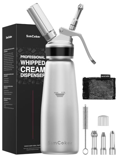 SimCoker Sahnespender,Aluminium Sahnesiphon 500ml,inklusive Ersatzteile 3 Spritztüllen,4 Injektorspitzen und 1 Reinigungbürste,Schlagsahnebereiter,Deutsche Anweisungen SimCoker Sahnespender,Aluminium Sahnesiphon 500ml,inklusive Ersatzteile 3 Spritztüllen,4 Injektorspitzen und 1 Reinigungbürste,Schlagsahnebereiter,Deutsche Anweisungen
