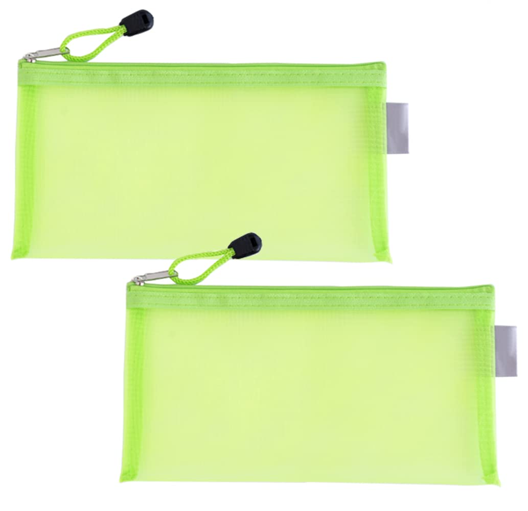 SYBL 2PCS Green Multipurpose Mesh Nylon Cosmetics Bag with Zipper Reusable Packing Storage Bag Travel Pouch Toiletry Cosmetic Tools Holder Toothbrush Toothpaste Organizer Pocket for Vacation Travel