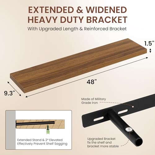 Image of Dreamland 48 Inches Floating Shelves for Wall, 9.3 inch Deep Long Floating Shelves Set of 1, Large Display & Storage Shelf, Wall Shelf for Bathroom Bedroom Living Room Kitchen Office, Walnut