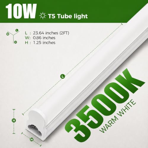 Image of LightingWill 2FT LED T5 Integrated Fixture, 10W 3500K Warm White, Linkable Utility LED Shop Light with Built-in ON /Off Switch, Under Cabinet Lighting, 1 Pack