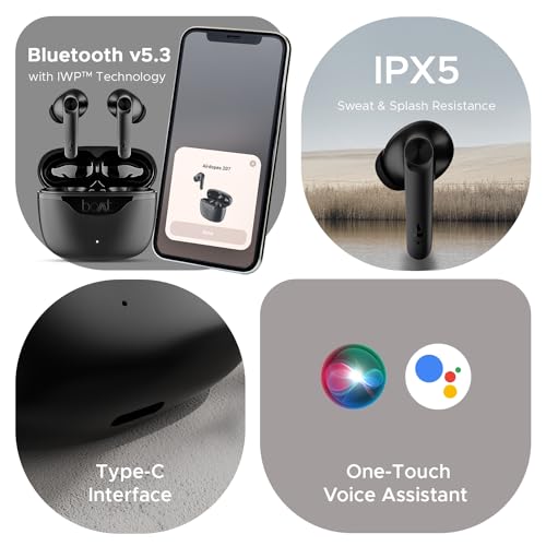 Image of Boat Airdopes 207 TWS in Ear Earbuds with 50 Hrs Playtime, Quad Mics with Enx Tech, ASAP Charging, Iwp Tech, Beast Mode with 50 Ms Low Latency, Bluetooth V5.3, USB Type-C Port & Ipx5(Carbon Black)