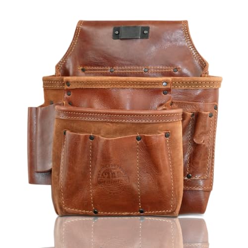Graintex Ambassador Series 8 Pocket Framers Professional Nail & Tool Pouch Durable and Versatile Genuine Top Grain Leather for Framers, Constructors, Electricians, Plumbers, Handyman - Chestnut Brown