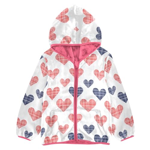 Red Blue Heart Love Girls Fleece Jacket Girls Fall Jacket Girl Coats Zip Up Hoodie Children Sherpa Warm Outerwear 2-10T
