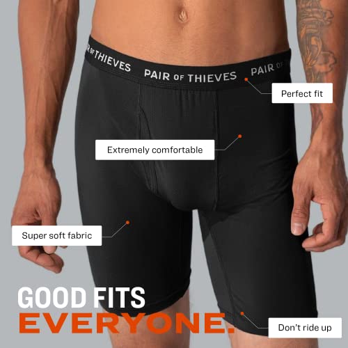 Pair of Thieves Super Fit Men’s Long Boxer Briefs 3 Pack, Black/Blue, Large