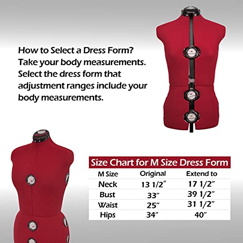BHD BEAUTY Red 13 Dials Female Fabric Adjustable Mannequin Dress Form for Sewing, Mannequin Body Torso with Tri-Pod Stand, Up to 70" Shoulder Height (Medium)