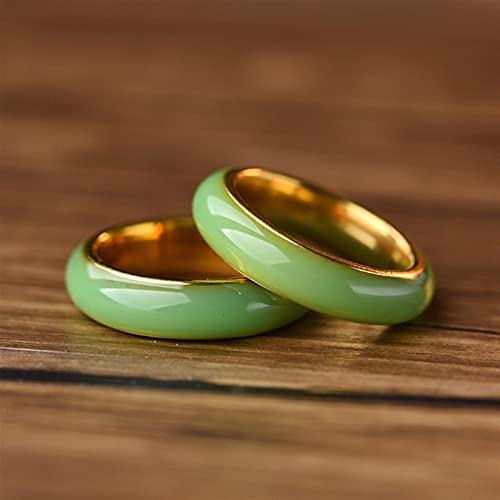 Bague en jade vert chinois et acier inoxydable doré taille 12