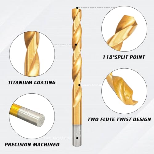 TUMAX SAE 99PCS Titanium Coated Drill Bit Set, 135° Tip High Speed Steel, Twist Drill Bit Set with Storage Case for Aluminum, Copper, Soft Alloy Steel, Wood, Plastic Size from 1/16" to 3/8" - Image 3