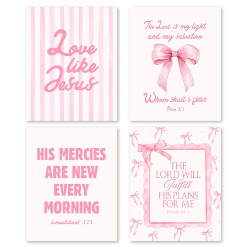Verset de la Bible déco murale pour chambre d'étudiante - Affiches chrétiennes avec nœud rose FUQWZ