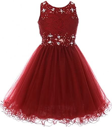 Sleeveless Rhinestones Lace Pageant Easter Graduation Flower Girl Dress 4-20