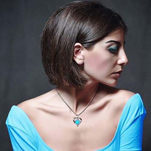 DEPHINI - Heart Necklace - 925 Sterling Silver - Aquamarine Birthstone Embellished with Branded Crystal Pendant - Fine Jewellery Woman Necklace 18" Rhodium Plated Silver Chain - A+ Cubic Zirconia
