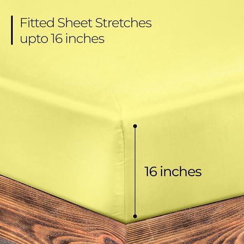 Image of ROYALE LINENS 300 Thread Count 100% Long Staple Combed Cotton Fitted Sheet Queen - Super Soft Deep Pocket Bottom Sheet - Fitted Sheets Only - Elastic Sheets (Queen, Yellow)