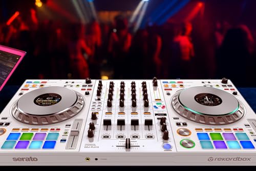 Image of Pioneer DJ DDJ-FLX10 4-Channel Professional DJ Controller - White Bundle with Laptop Stand, Gearlux Headphones, and Austin Bazaar Polishing Cloth