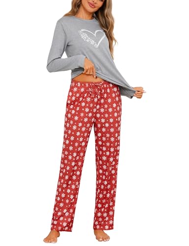 Demegimi Pijama Mujer Largo Pijama Mujer Invierno de Manga Larga de Dos Piezas Loungewear Otoño S-XXL