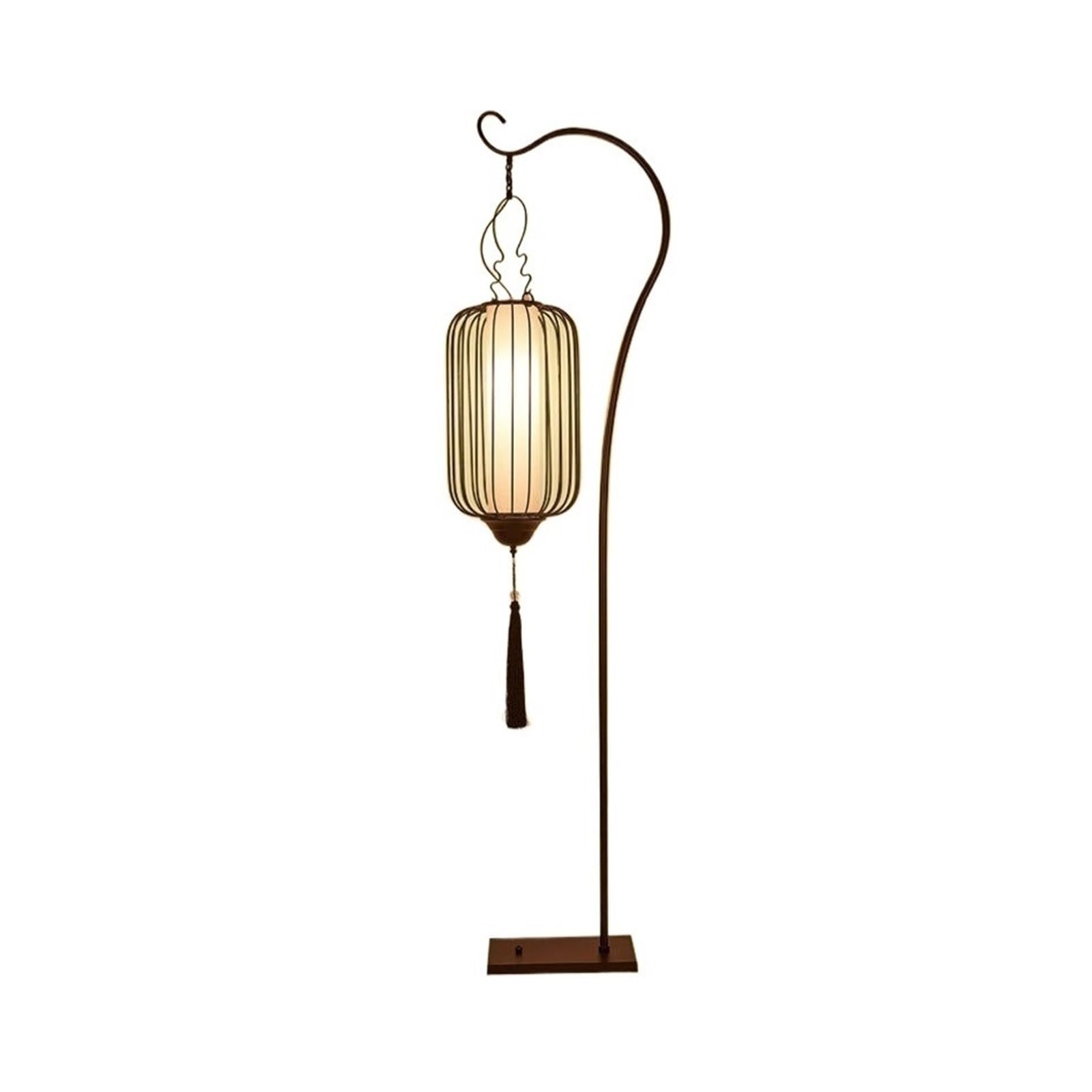 Soggiorno Lampada da terra vintage tessuto braccio curvo base metallo