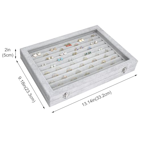 BIENSER Rings Organiser, Velvet Clear Lid Ring Box, Storage Display Case, Lockable, Dustproof, 13.14"L x 9.18"W - Image 3