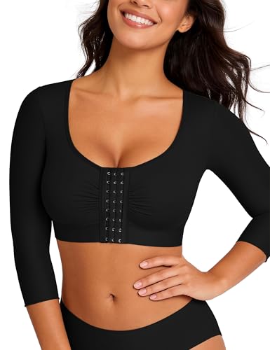EUYZOU Arm Compression Sleeves for Women Post Surgery Front Closure Bra Slimming Arm Lipo Shapewear Top - Black L