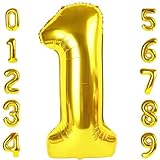 Number Balloons 1, 40 Inch Ballons for Girl Boy 1st 1 11 21 Birthday Decorations Wedding Baby Shower Photo Shoot, Gold One Balloons