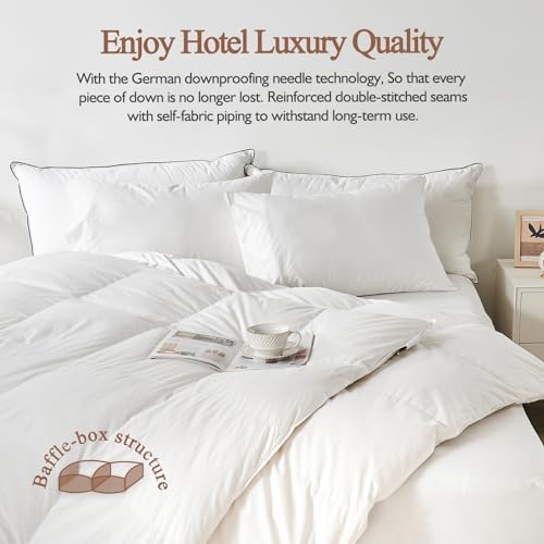 100% Organic Cotton Feather & Down Fibers Comforter King Size, All-Season Hotel-Style Hypoallergenic Duvet Insert, Ivory White 106x90 Inch - Thumbnail 4