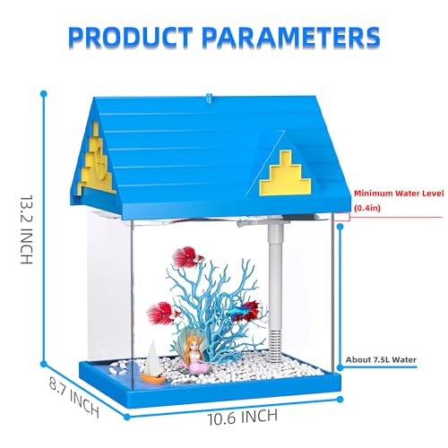 Image of FREESEA Aquarium Betta Fish Tank: 2 Gallon Glass Betta Tank with Filter and Light for Shrimp Jellyfish Goldfish - Small Aquarium Starter Kit for Home Office Room Decorative Desktop Kids Gifts