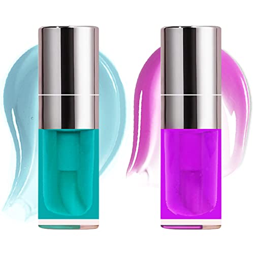 Lip Glow Oil Set, 2 Pcs Comforts Plumping Lip Oil, Refreshes Hydrating Lip Gloss Oil, Non-Sticky Lip Plumper Gloss, Nourishing Lip Oil Tinted Lip Balm Lip Care, Soothes Tinted Lip Oil For Dry Lip (07Mint Blue & 12Lavender) #TOP7