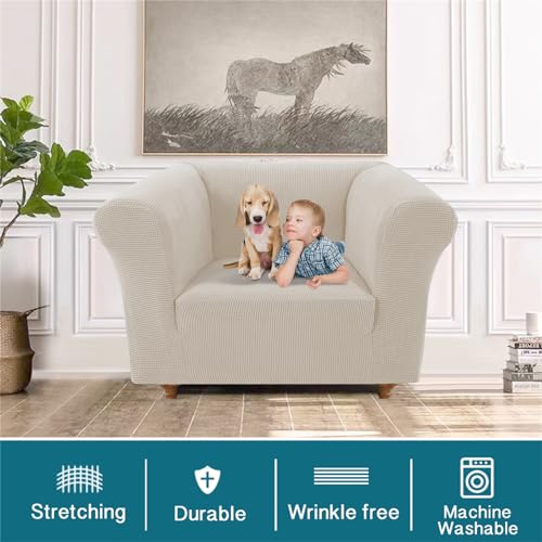 Housse de canapé extensible 1 place couleur fossil avec accoudoirs