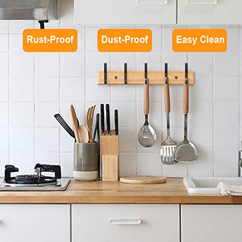 Gogocool Bamboo Wall Mounted Coat Hooks Hanger, 20Kg Maximum Bearing, Black Double Hooks Type, Natural Wall Coat Hanger, 76Mm Space Between Hook And Hook(5 Hooks) #TOP2