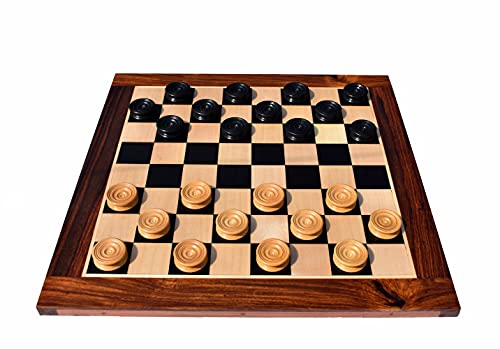 The Chess Empire- Tournament Series Luxury Wooden Checkers Complete Set Boxwood & Ebony Wood 1.75' with 2' Square Checkers Board Luxury Checkers Game Set