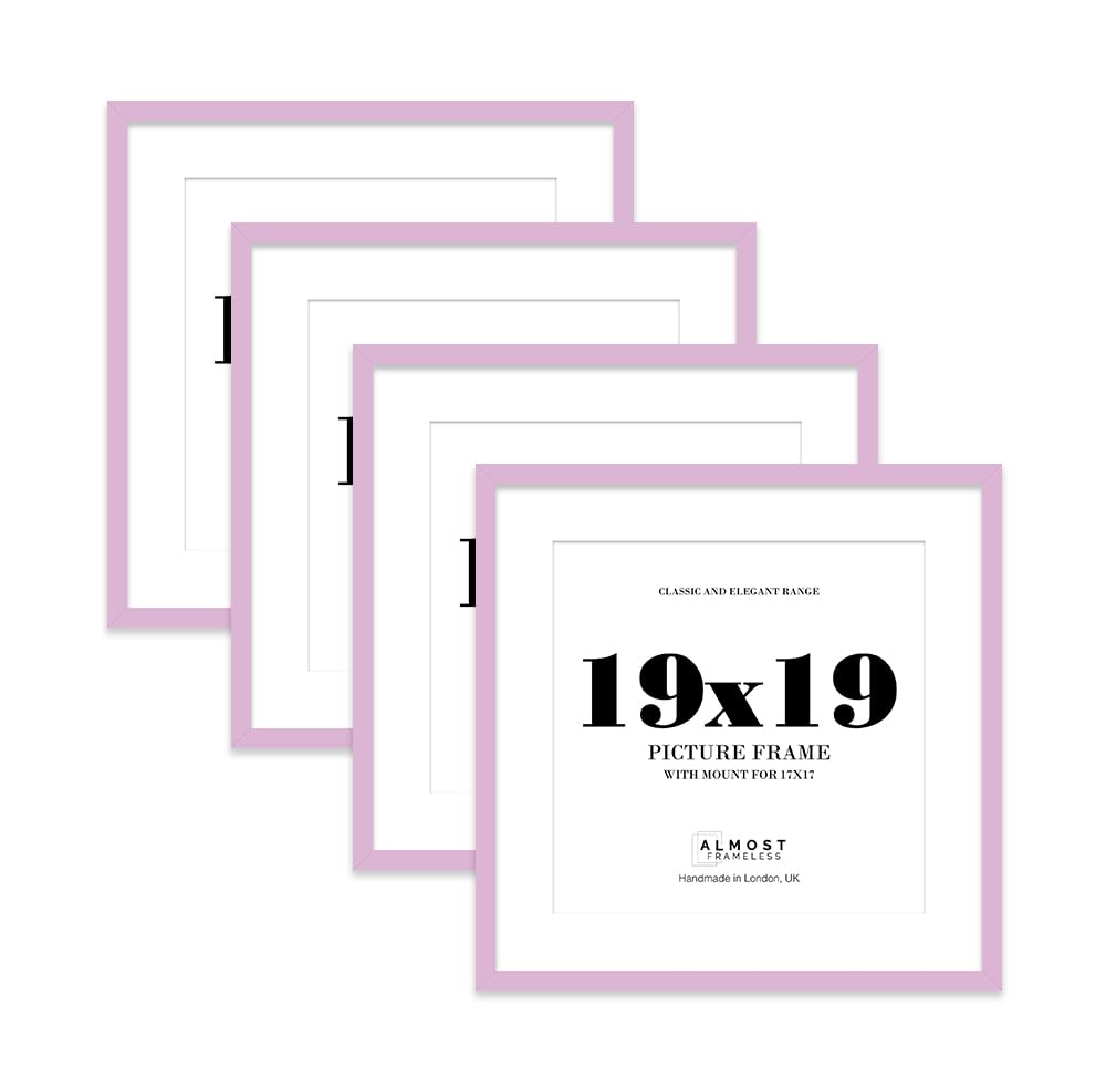 19x19 Lilac Picture Frame with Mount for 17x17 Photos, Prints - Modern Square Wall Frame, Set of 4