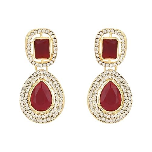 i jewels Gold Plated Traditional Stone & Beads Tear Drop Earrings For Women-picture-15