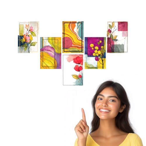 Image of SiddArtify Abstract Floral Wall Art Prints Set - Modern Botanical Poster Decor for Living Room Bedroom Office - Set of 2-4x6 Inch - Board (Pack of 6) - Sticker (Pack of 6)