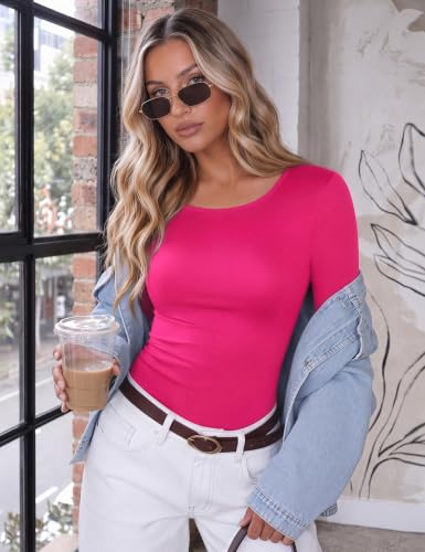 Ekouaer Long Sleeve Shirts for Women Scoop Neck Tight Slim Basic Fitted Top - image 2