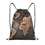 Djnni Bunte saftige Kordelzugtasche, leichter Turnrucksack, großes Fassungsvermögen, Reisen, Yoga-Studio, Schwimmen, Strand, Unisex, Rost-Weltkarte, S