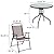 EMMA + OLIVER 6 Piece Brown Patio Garden Set with Umbrella Table and Set of 4 Folding Chairs
