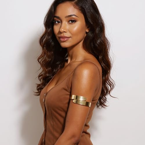 PLOMFOV 6 Pcs Arm Cuff Jewelry for Women Gold Upper Arm Bands Bangle Silver Arm Cuffs Bracelet Adjustable Armlet Set3