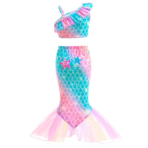 Image of GALLDEALS Girls Swimsuit 3 Piece Bathing Suits Flounce Ruffle Tankini Set Beach Swimwear with Cover Ups Skirt for 3-10 Years