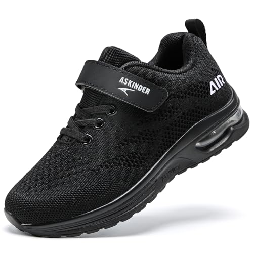Littleplum - Littleplum Kids Sneakers Boys Girls Air Tennis Shoes for Running Athletic Sports Walking Gyms Lightweight Breathable All Black Size 3.5 Big Kid