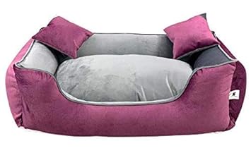 Gorgeous Reversable Purple,Grey Color Square Shape Ultra Soft Ethnic Designer Bed for Dog/Cat Extra 2 Pillow(Export Quality) Size-Medium