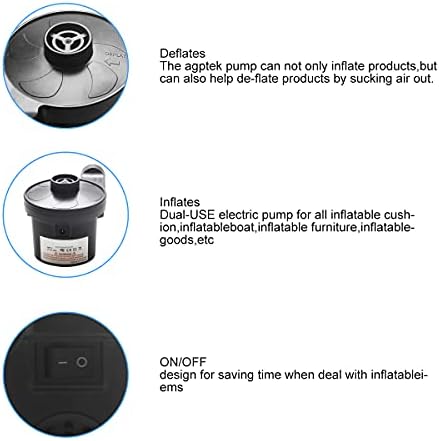 Air Pump Camping Electric Pump Inflatable Electric Air Pump Inflator Deflator 2 in 1 Home Car 3 Nozzle Airbeds Pools Toys Paddling Portable NO BALLOON