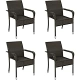 Yaheetech Set of 4 Rattan Stackable Outdoor Garden Chair Lightweight All-Weather w/Armrests for Patio, Backyard, Poolside, Brown