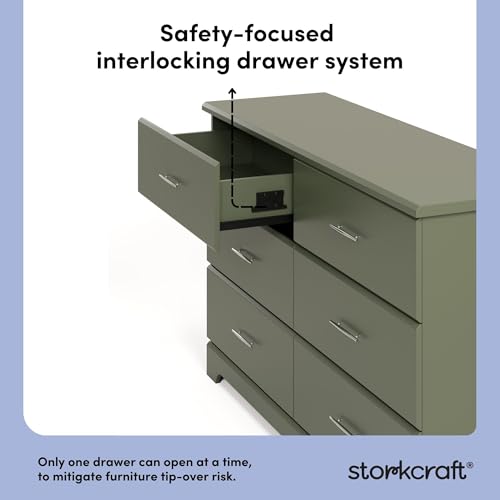 Storkcraft Brookside 6-Drawer Dresser (Olive) – GREENGUARD Gold Certified, Green Dresser for Bedroom, Kids & Nursery Storage Chest, Safety Interlocking Drawers, Pre-Installed Tracks, Kids Chest by Storkcraft - Image 4