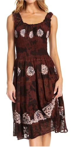 Image of Sakkas Alba Women's Off The Shoulder Smock Ruffle Midi Dress Tie Dye & Embroidery