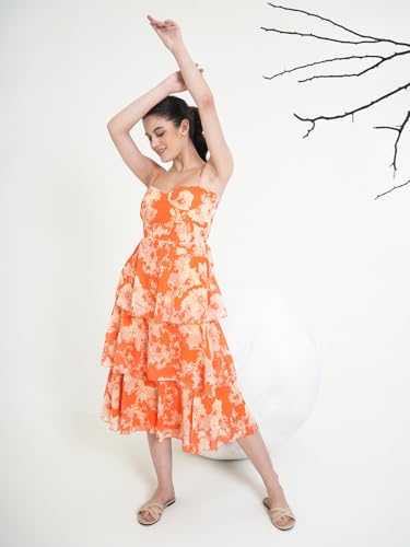 Image of PURVAJA Women's Layered Below Knee Length Dress (Floe-022-024)