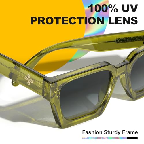 VISOONE Fashion 100% UV400 Protection Rectangle TR90 Y2K Sunglasses Accessories for Women Men RIVER (Olive Green)4