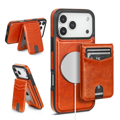 SkyEagle Compatible with Magsafe 2 in 1 Detachable iPhone 17 Pro Max Wallet Case with Card Holder,Women Men Magnetic PU Leather RFID Blocking Flip Kickstand Credit Slots,for Apple 17 ProMax,Orange