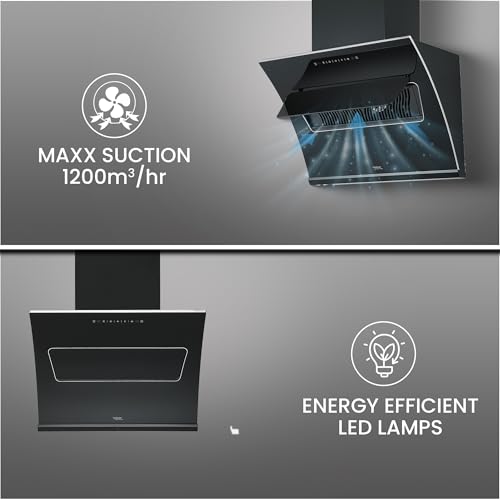 Image of Hindware Smart Appliances | Essence 75 cm Chimney | 1350 CMH | Inclined Glass | Thermal Auto Clean | Filterless | Touch control, Motion sensor | 10 Yrs Warranty on Motor & 2 Yrs on Product (Black)