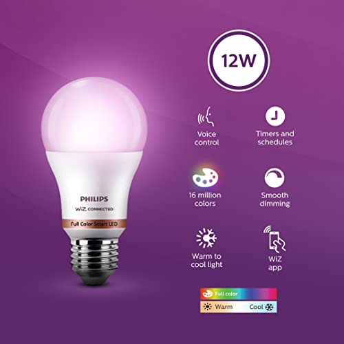 Philips Wiz Wi-Fi Enabled E27 12-Watt LED Smart Bulb, Compatible with Amazon Alexa and Google Assistant(16M Colours +Shades of White + Dimmable + Tunable), Pack of 1 view 2